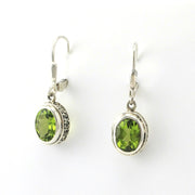 Sterling Silver Peridot 7x9mm Oval Bali Dangle Earrings