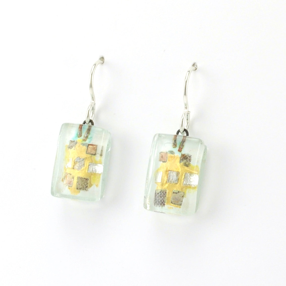 Side View Glass White Golden Phase Earrings