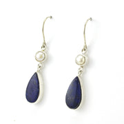 Side View Sterling Silver Pearl Lapis Dangle Earrings