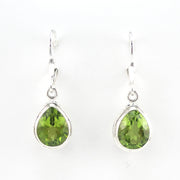 Front View Silver Peridot 8x10mm Tear Bali Earrings
