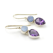 Sterling Silver Australian Opal Amethyst Tear Earrings