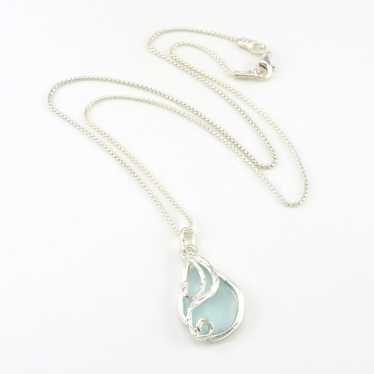 Sterling Silver Roman Glass Tear Swirl Necklace