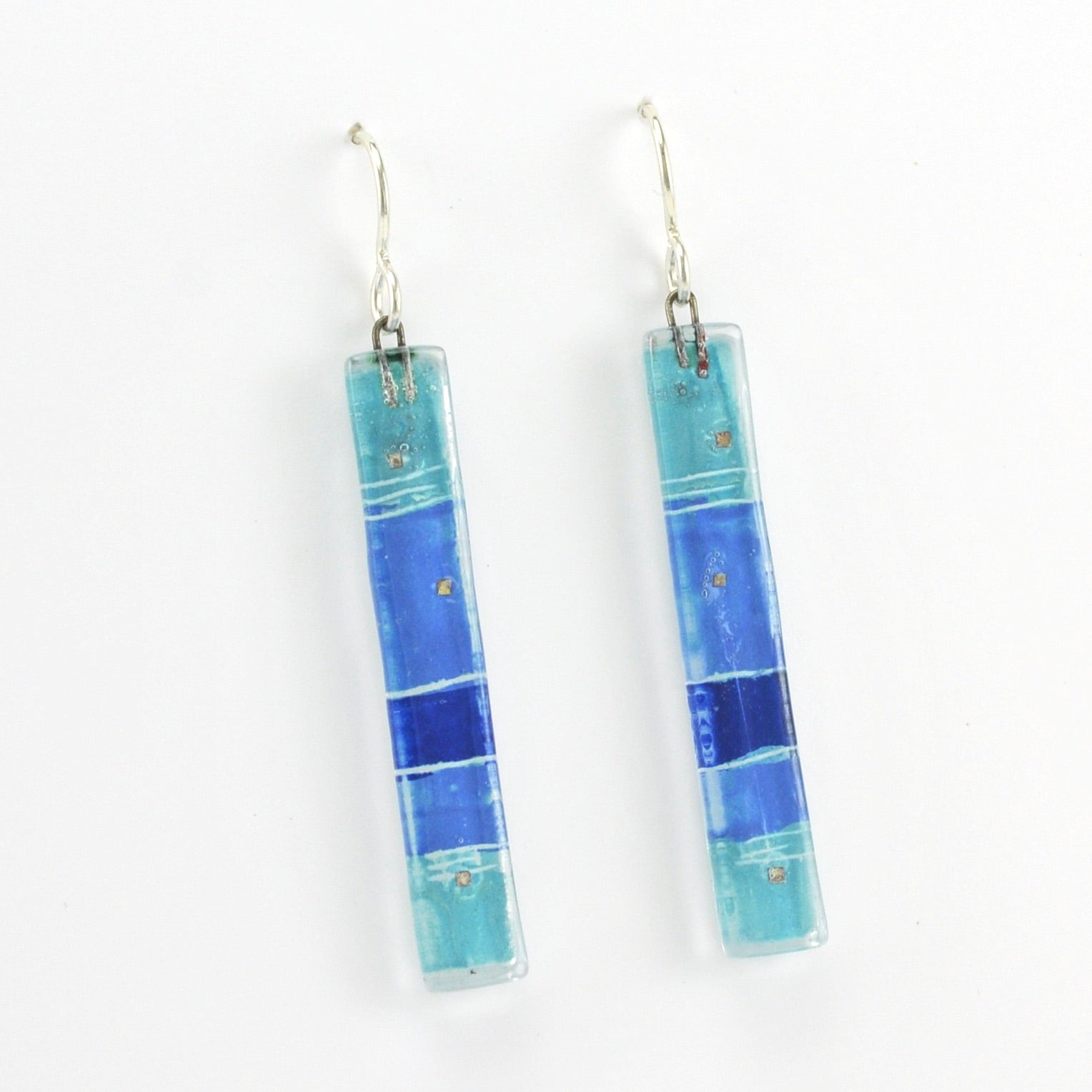 Alt View Glass Blue Strata Bar Earrings