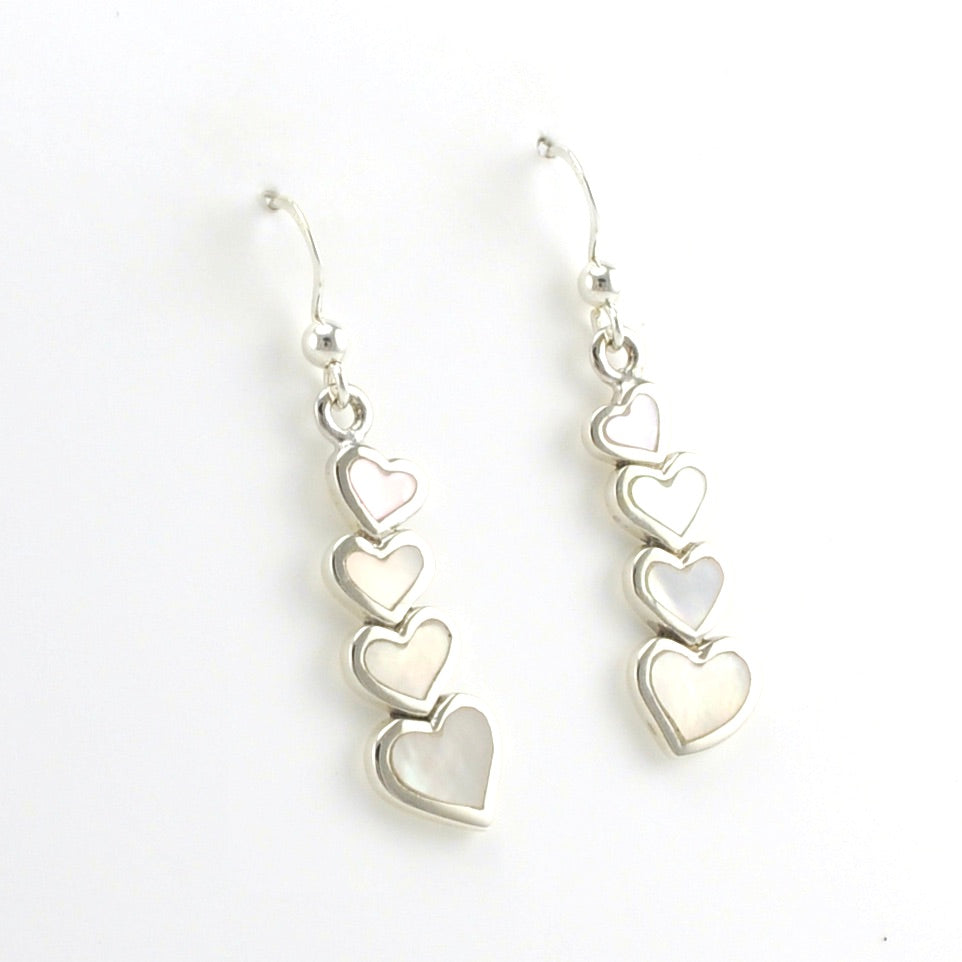 Alt View Sterling Silver Mother of Pearl 4 Heart Dangle Earrings