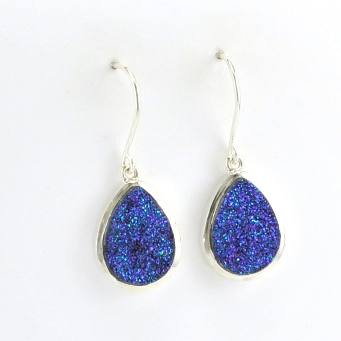 Alt View Sterling Silver Blue Druzy Agate Tear Dangle Earrings