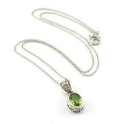 Sterling Silver Peridot 7x9mm Oval Bali Necklace