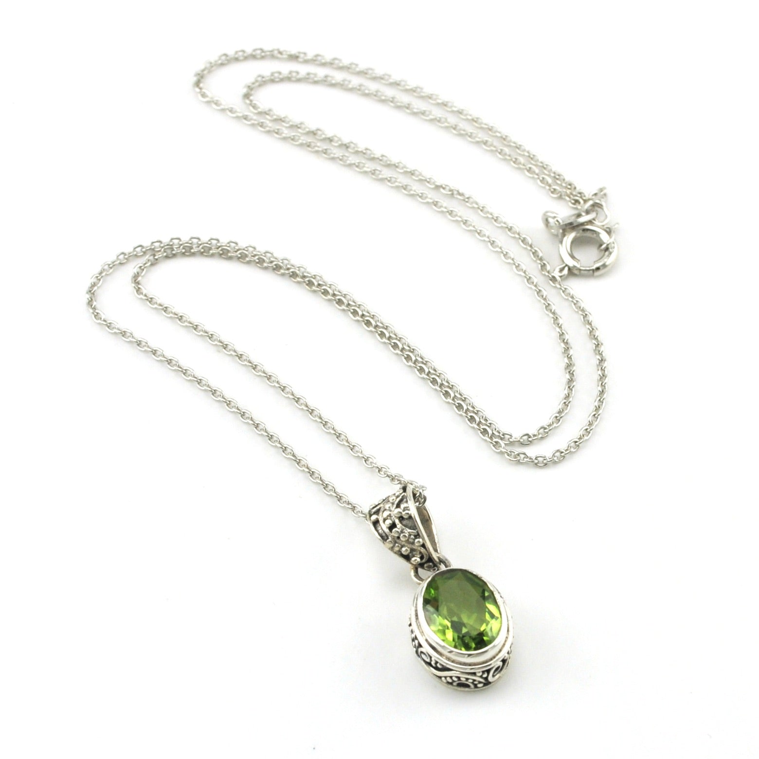 Sterling Silver Peridot 7x9mm Oval Bali Necklace