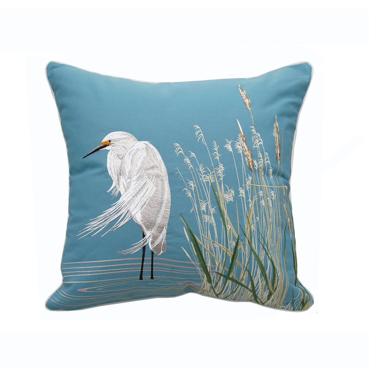 Waterside White Egret Indoor Outdoor Pillow