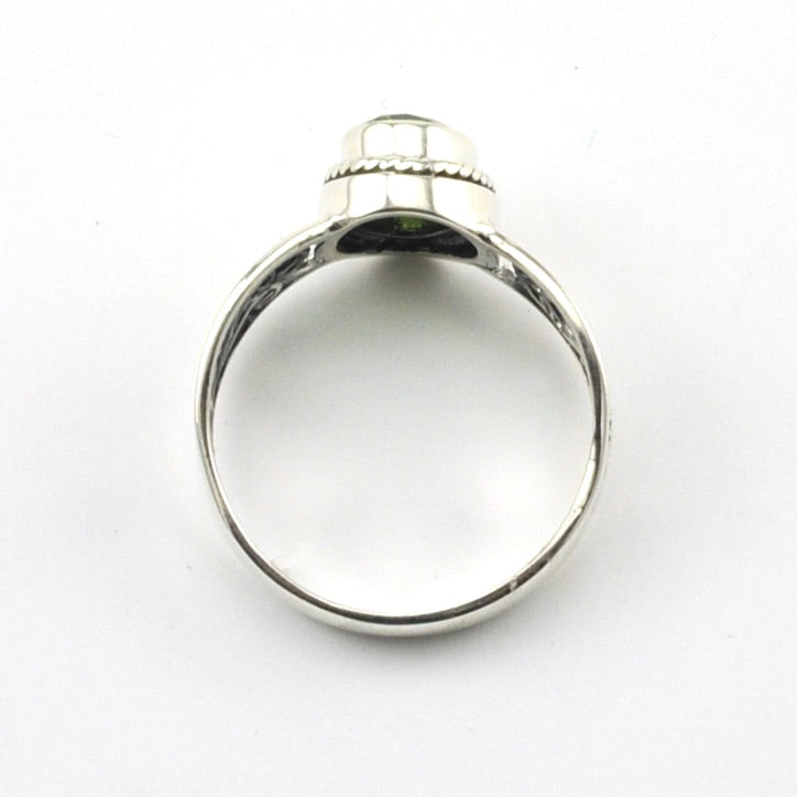 Alternate View Sterling Silver Peridot 6x8mm Oval Scroll Ring