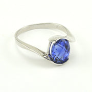 Side View Sterling Silver Created Tanzanite 2.6ct Oval Ring