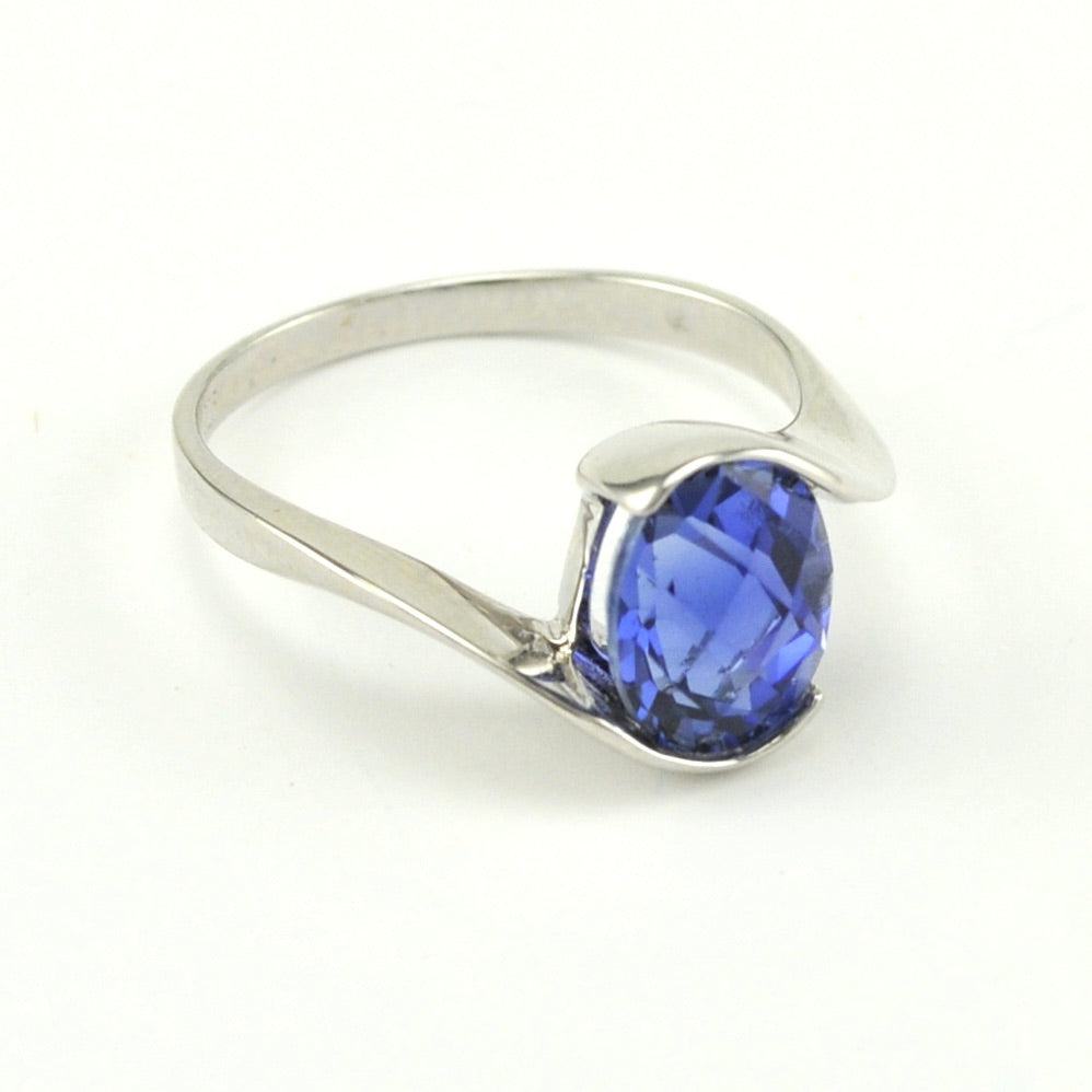 Side View Sterling Silver Created Tanzanite 2.6ct Oval Ring