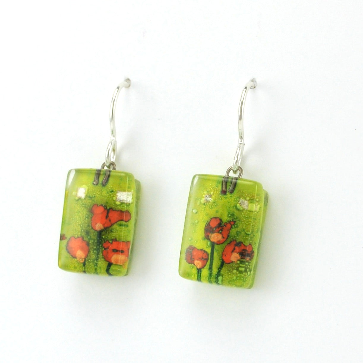 Side View Glass Golden Poppies Earrings