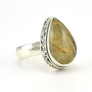 Side View Sterling Silver Rutilated Quartz 12x18mm Tear Bali Ring