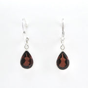 Front View Silver Garnet 7x10mm Teardrop Dangle Earrings