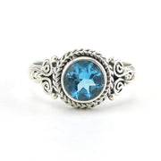 Alt View Sterling Silver Blue Topaz 7mm Round Bali Ring
