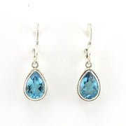 Alt View Sterling Silver Blue Topaz 7x10mm Tear Bali Dangle Earrings