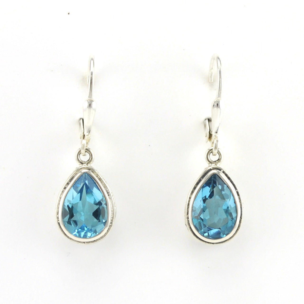 Alt View Sterling Silver Blue Topaz 7x10mm Tear Bali Dangle Earrings