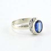 Side View Sterling Silver Kyanite 6x8mm Oval Bali Ring