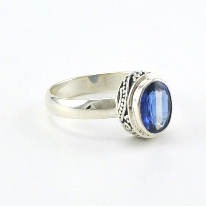 Side View Sterling Silver Kyanite 6x8mm Oval Bali Ring