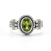 Alt View Sterling Silver Peridot 6x8mm Oval Bali Ring
