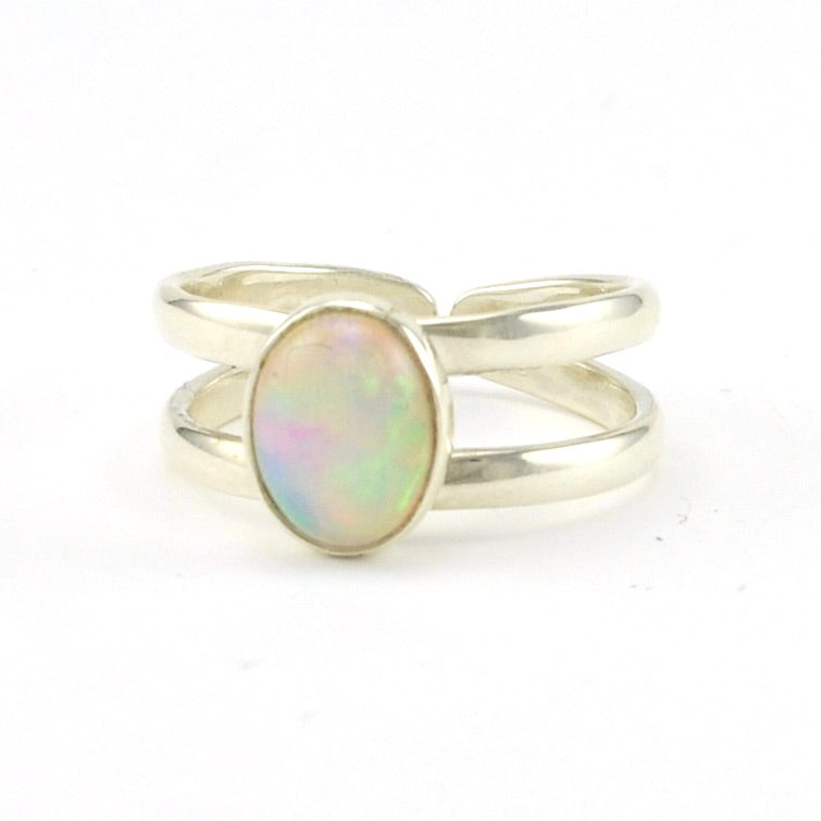[style_17854] Sterling Silver Ethiopian Opal Oval 2 Band Ring