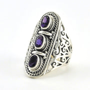 Sterling Silver Amethyst 3 Stone Bali Ring