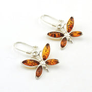Sterling Silver Amber Butterfly Dangle Earrings
