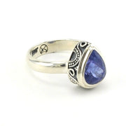 Side View Sterling Silver Tanzanite 8x10mm Tear Ring