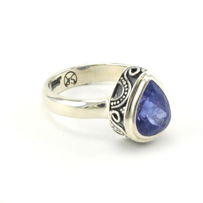 Side View Sterling Silver Tanzanite 8x10mm Tear Ring