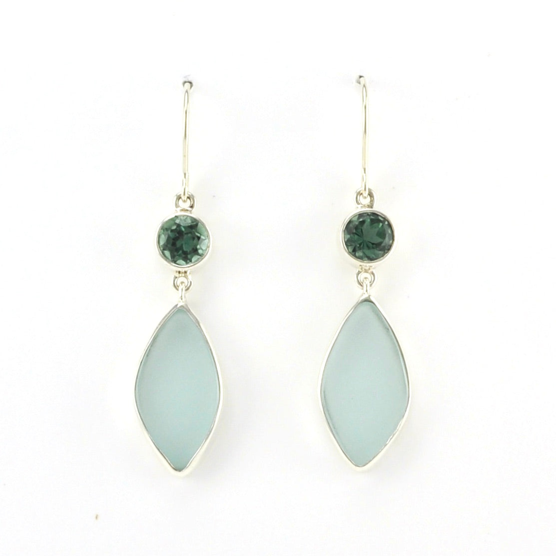 Alt View Sterling Silver Green Quartz Sea Glass Earrings