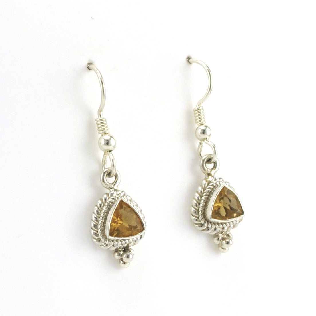 Side View Sterling Silver Citrine 7mm Trillion Dangle Earrings