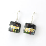 Side View Glass Black Golden Phase Cubes Earrings