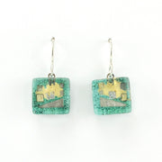 Alt View Glass Aqua Golden Phase Cube Earrings