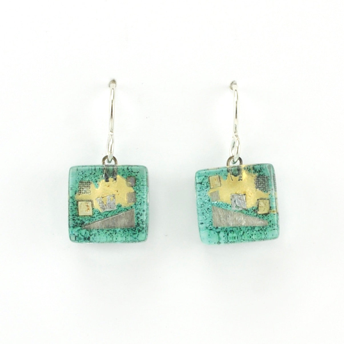 Alt View Glass Aqua Golden Phase Cube Earrings