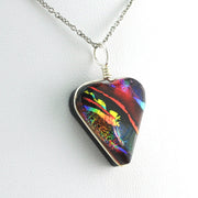 Side View Dichroic Glass Rainbow Red Heart Pendant