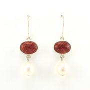 Alt View Sterling Silver Red Coral Pearl Earrings