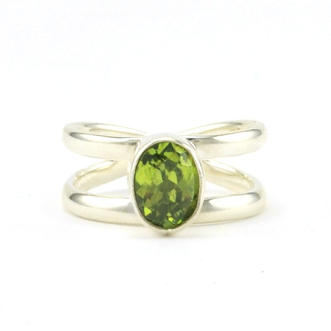 Sterling Silver Created Peridot Oval Ring
