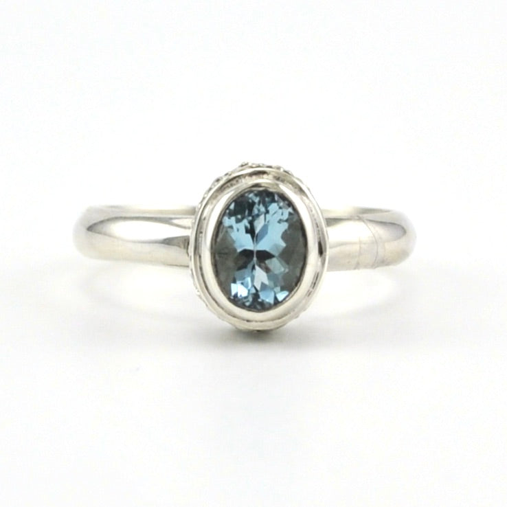 Sterling Silver Aquamarine 5x7mm Oval Bali Ring