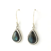 Side View Sterling Silver Labradorite Tear Dangle Earrings