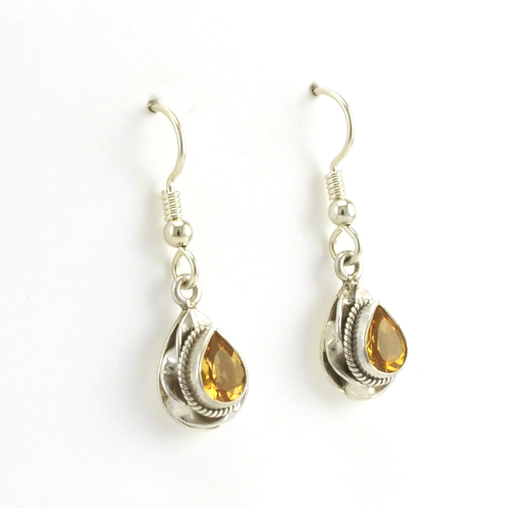 Side View Sterling Silver Citrine 5x7mm Twist Teardrop Earrings
