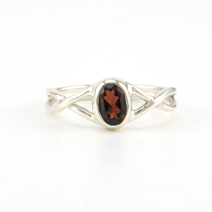 Sterling Silver Garnet Twist Ring