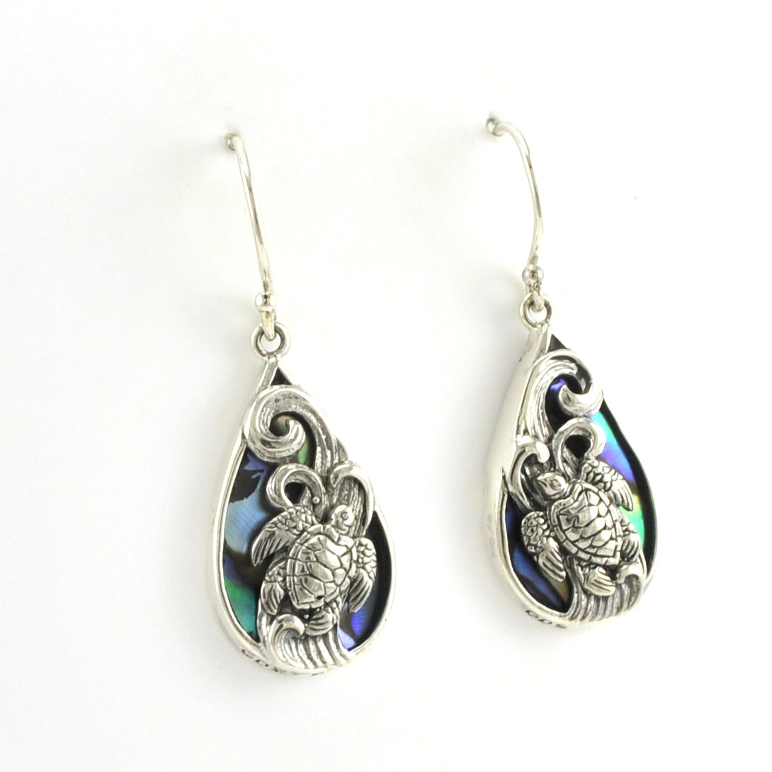 Alt View Sterling Silver Abalone Tear Sea Turtle Earrings