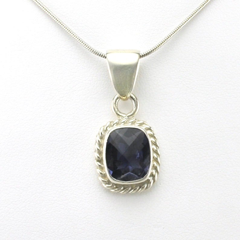 Front View Sterling Silver Iolite Rectangle Pendant