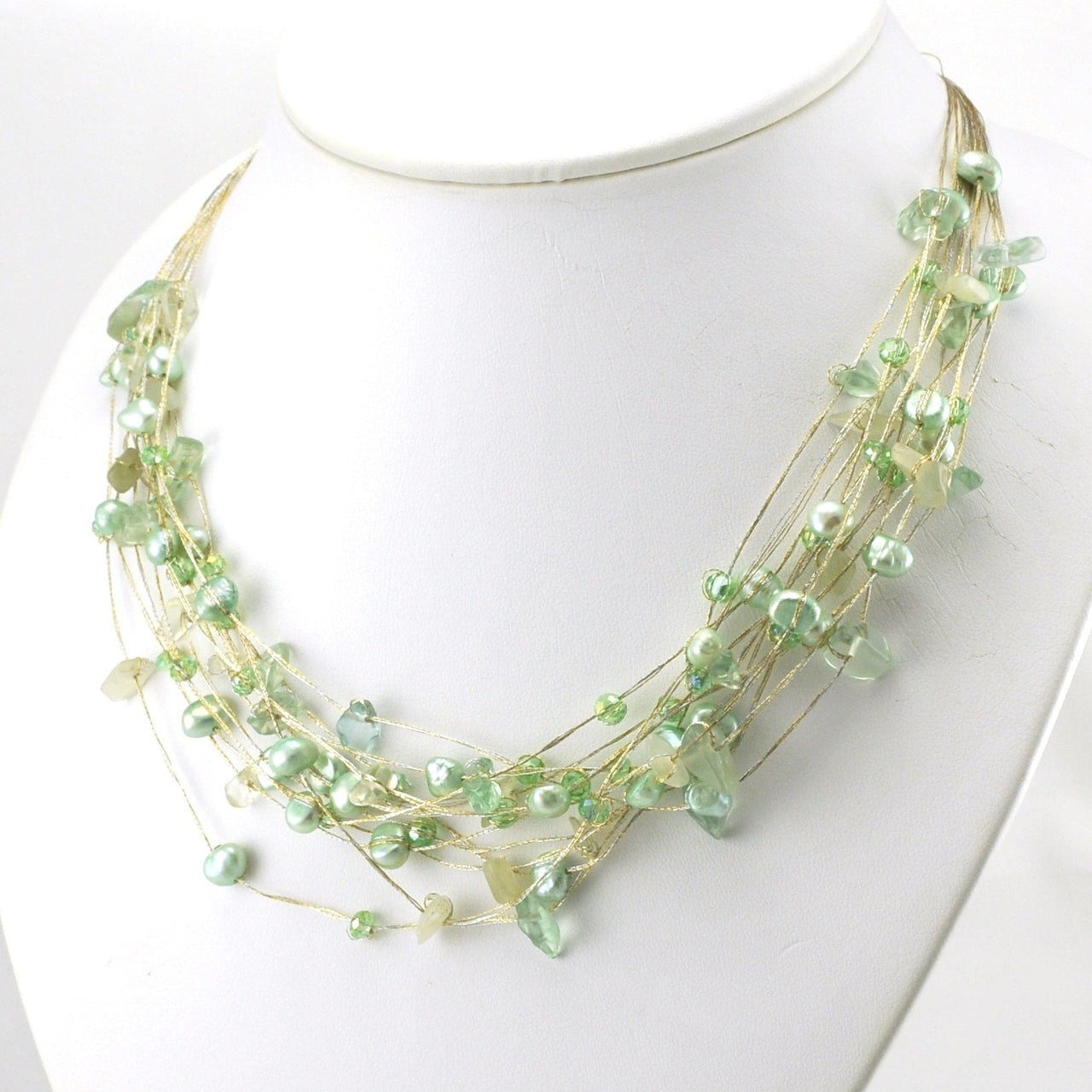 Alt View Japanese Silk Cascading Prehnite Crystal Necklace
