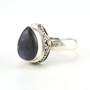Sterling Silver Labradorite 8x11mm Tear Bali Ring