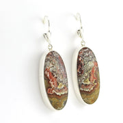 Side View Sterling Silver Crazy Lace Agate Oval Earrings