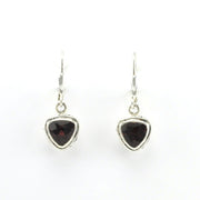 Alt View Sterling Silver Garnet 7mm Trillion Bali Dangle Earrings