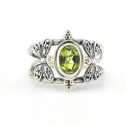 Sterling Silver Peridot 5x7mm Dragonfly Ring