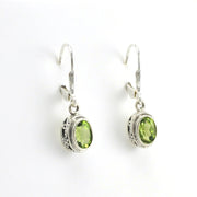 Side View Sterling Silver Peridot 5x7mm Oval Bali Dangle Earrings