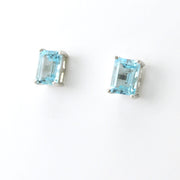 Sterling Silver Blue Topaz 6x8mm Rectangle Post Earrings